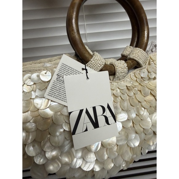 Zara Faux Mother of Pearl Appliqué Bag Purse Crossbody Bohemian Festival TikTok - Picture 4 of 8